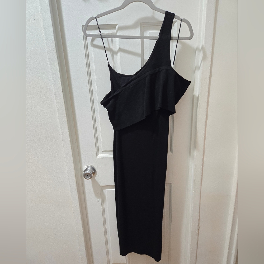 HERA Collection Bardot Black Off Shoulder Ribbed Bodycon Midi Dress Y2K large